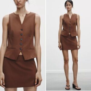 Zara Chocolate Brown Vest and Skirt Ensemble
